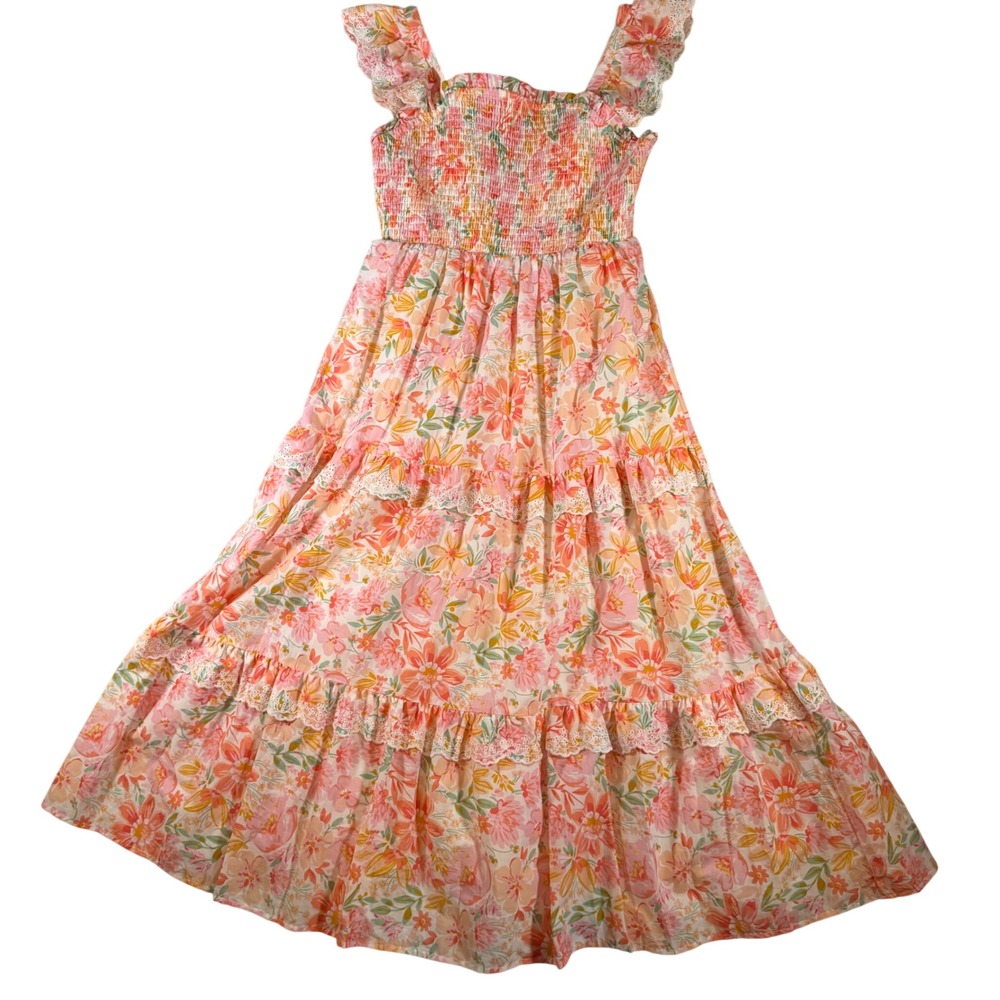 Floral Pink Tiered Maxi Dress with Ruffle Straps